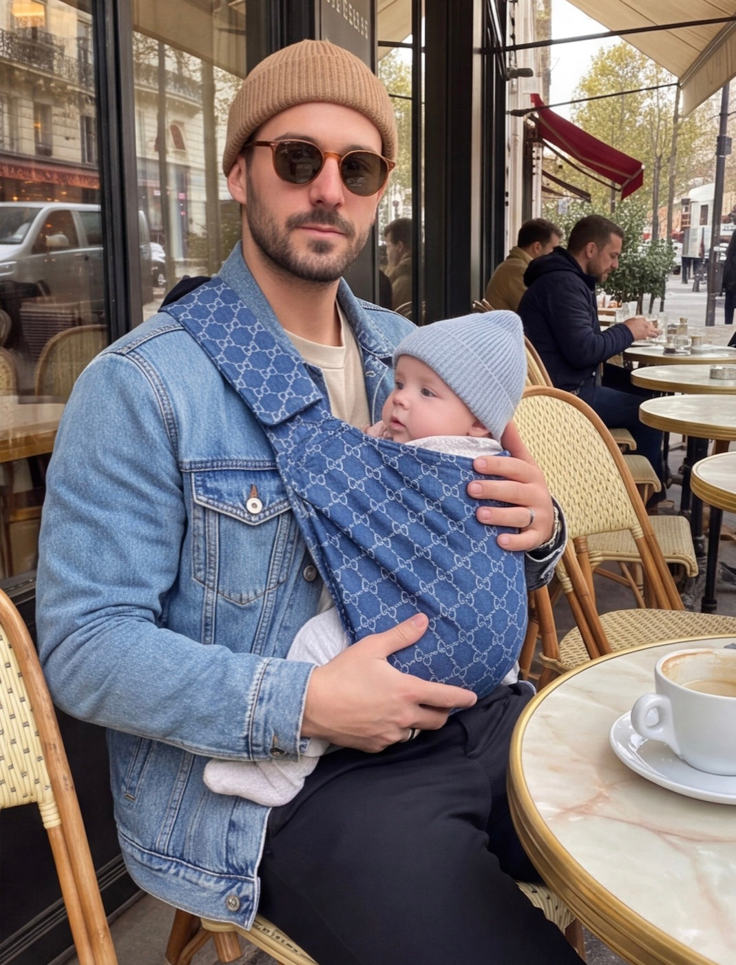 Babboo sling worn in the city