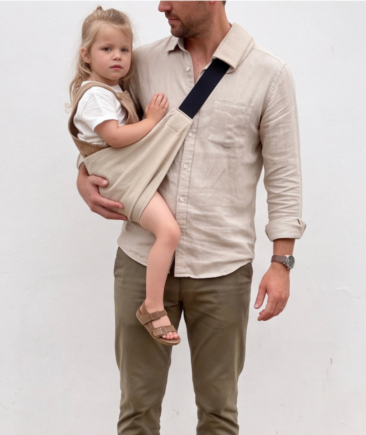 Beige Twill Babboo sling matched with an outfit